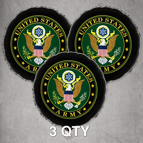 Havercamp U.S. Army Mylar Balloons 3-Pack – 18 Inch Round Foil Balloons with Official Army Crest, 2-Sided Print