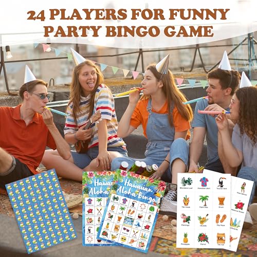 Hawaiian Aloha Bingo Game – 24 Tropical Luau Bingo Cards for Adults, Summer Party Supplies by HMJKL