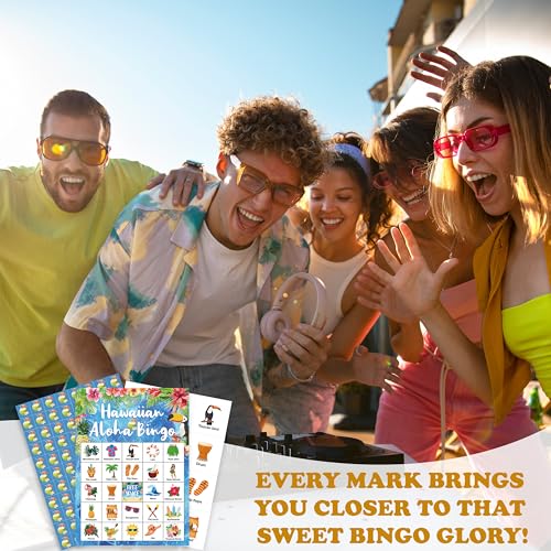 Hawaiian Aloha Bingo Game – 24 Tropical Luau Bingo Cards for Adults, Summer Party Supplies by HMJKL