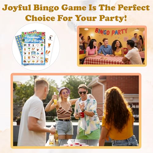 Hawaiian Aloha Bingo Game – 24 Tropical Luau Bingo Cards for Adults, Summer Party Supplies by HMJKL