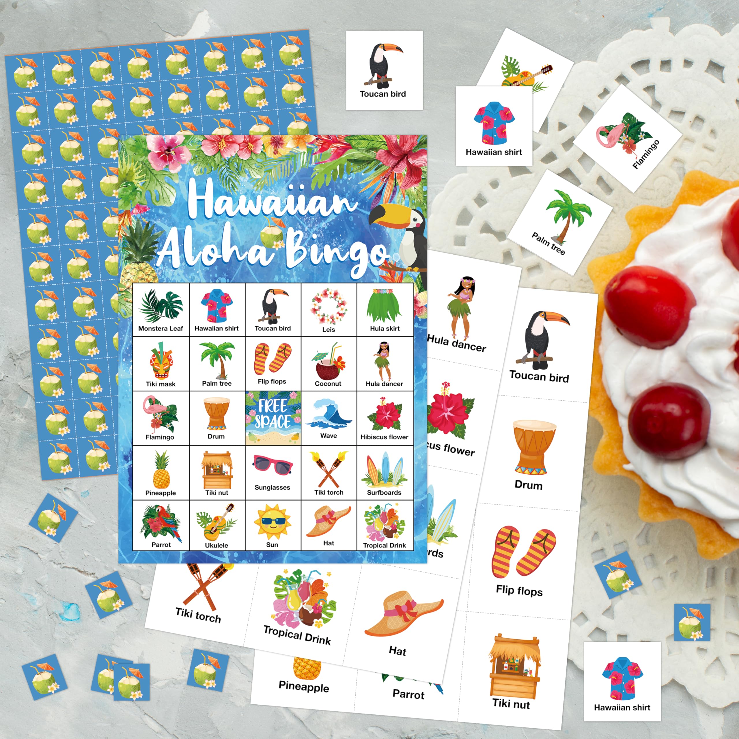 Hawaiian Aloha Bingo Game – 24 Tropical Luau Bingo Cards for Adults, Summer Party Supplies by HMJKL
