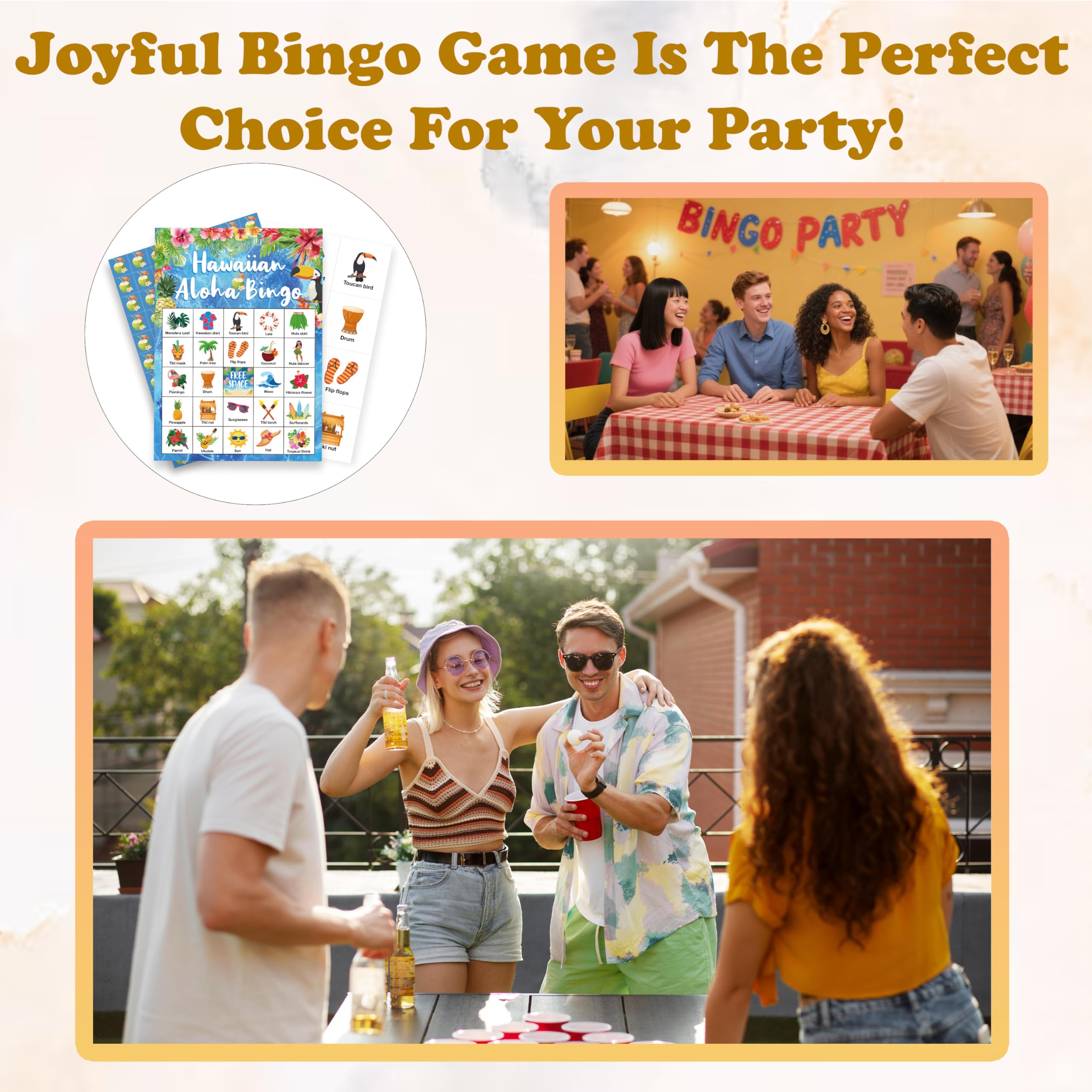 Hawaiian Aloha Bingo Game – 24 Tropical Luau Bingo Cards for Adults, Summer Party Supplies by HMJKL