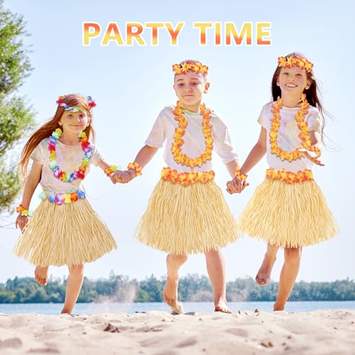 Hawaiian Hula Grass Skirt Set for Girls – 5-Piece Luau Costume with Flowers