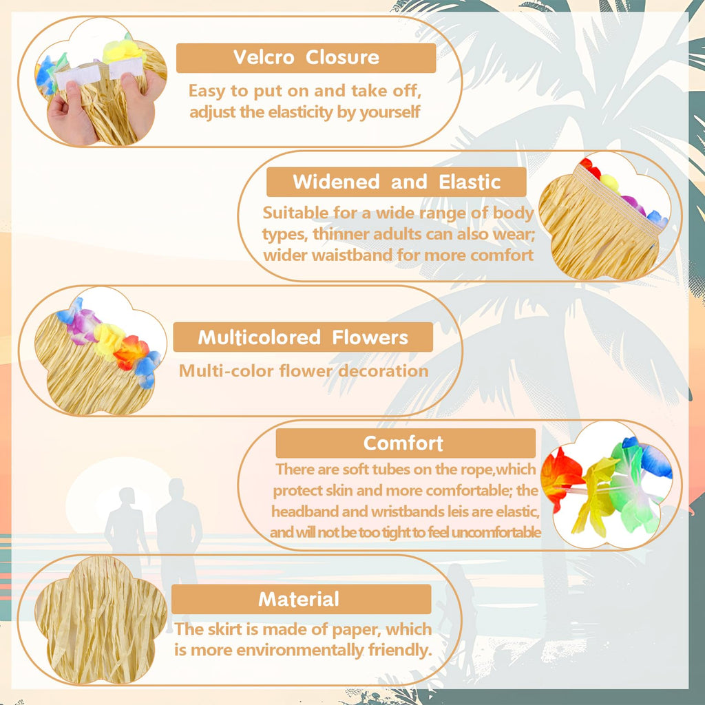 Hawaiian Hula Grass Skirt Set for Girls – 5-Piece Luau Costume with Flowers