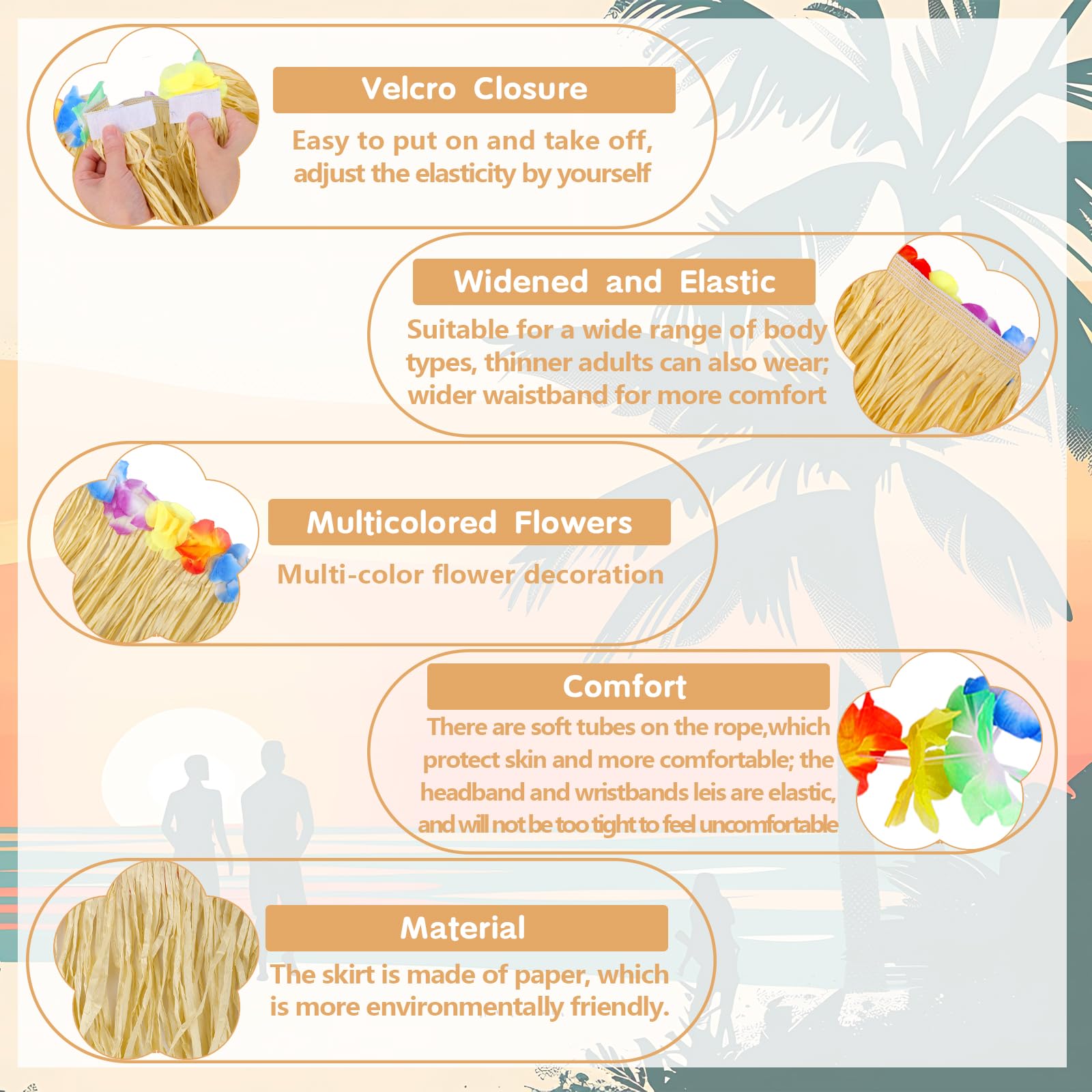 Hawaiian Hula Grass Skirt Set for Girls – 5-Piece Luau Costume with Flowers