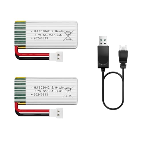 HAWK'S WORK 2 Pcs 3.7V 550mAh Lipo Battery with MX2.0 Connector for RC Models