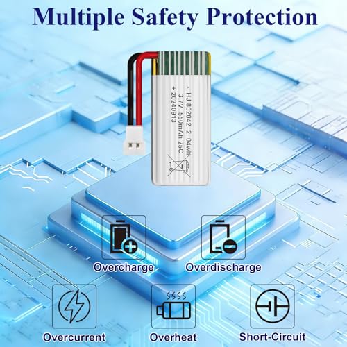 HAWK'S WORK 2 Pcs 3.7V 550mAh Lipo Battery with MX2.0 Connector for RC Models
