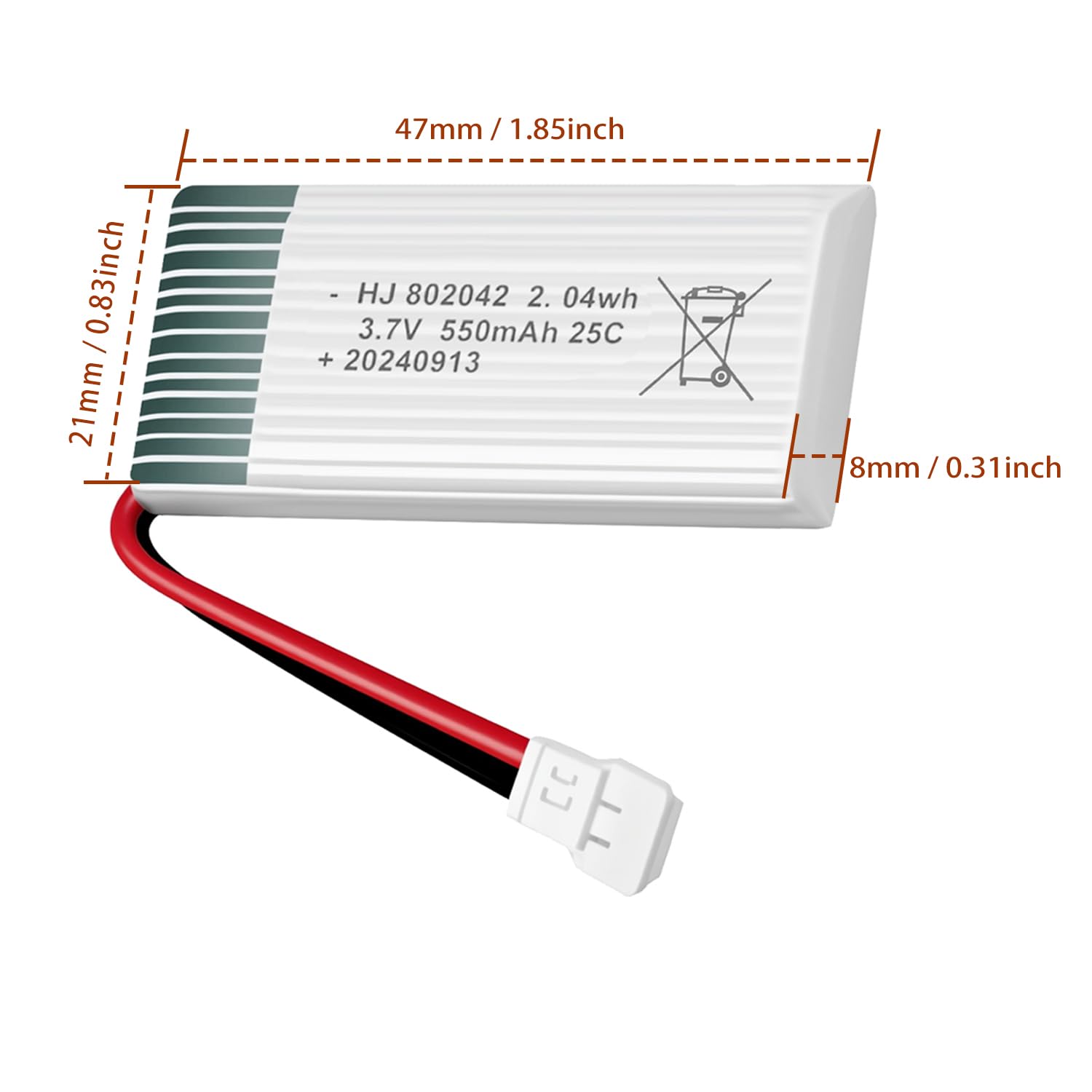 HAWK'S WORK 2 Pcs 3.7V 550mAh Lipo Battery with MX2.0 Connector for RC Models