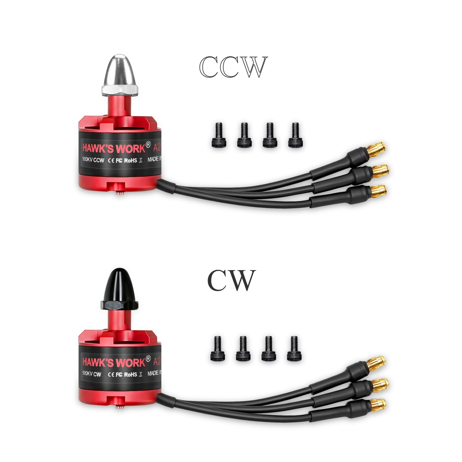 HAWK'S WORK 2212 920KV Brushless Motor for RC Airplanes and DIY Drones (2-4S, CCW)