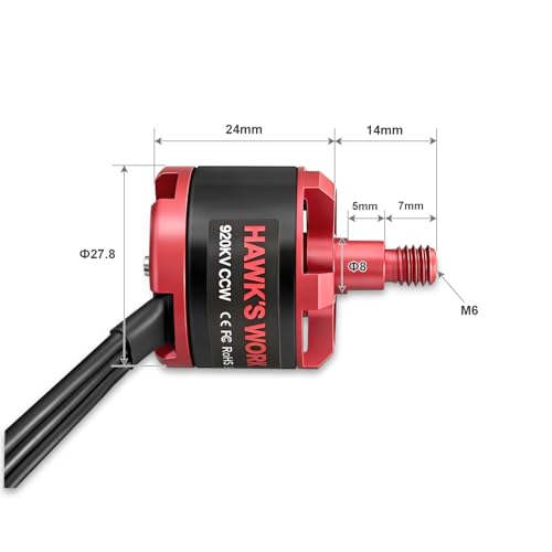 HAWK'S WORK 2212 920KV Brushless Motor for RC Plane and Multirotor Drones – Pre-Soldered, Balanced