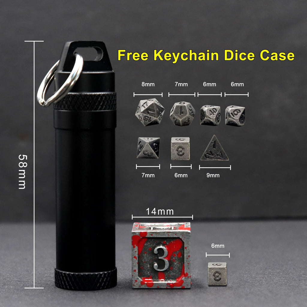 Haxtec Compact 6mm Metal Dice Set for D&D – Keychain Travel Case Included – Ideal Gift for Gamers