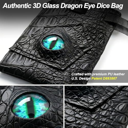 Haxtec Dragon Dice Bag – PU Leather DND Pouch with 3D Glass Dragon Eye for Dice Storage & Gifts