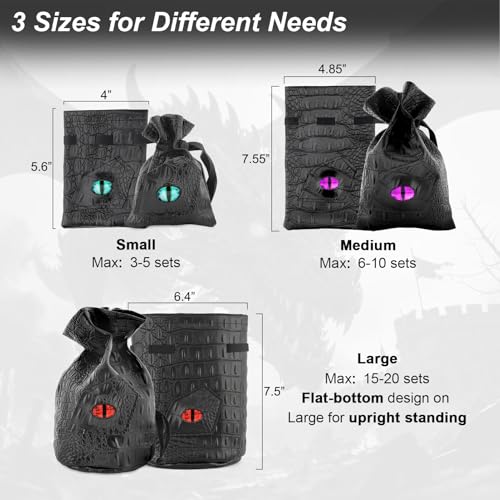 Haxtec Dragon Dice Bag – PU Leather DND Pouch with 3D Glass Dragon Eye for Dice Storage & Gifts