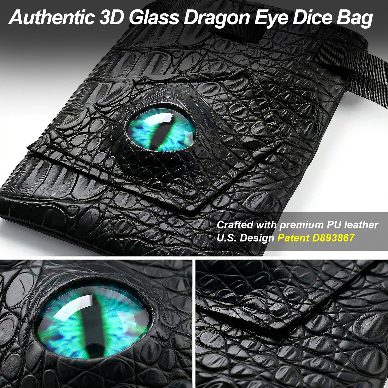 Haxtec Dragon Dice Bag – PU Leather DND Pouch with 3D Glass Dragon Eye for Dice Storage & Gifts