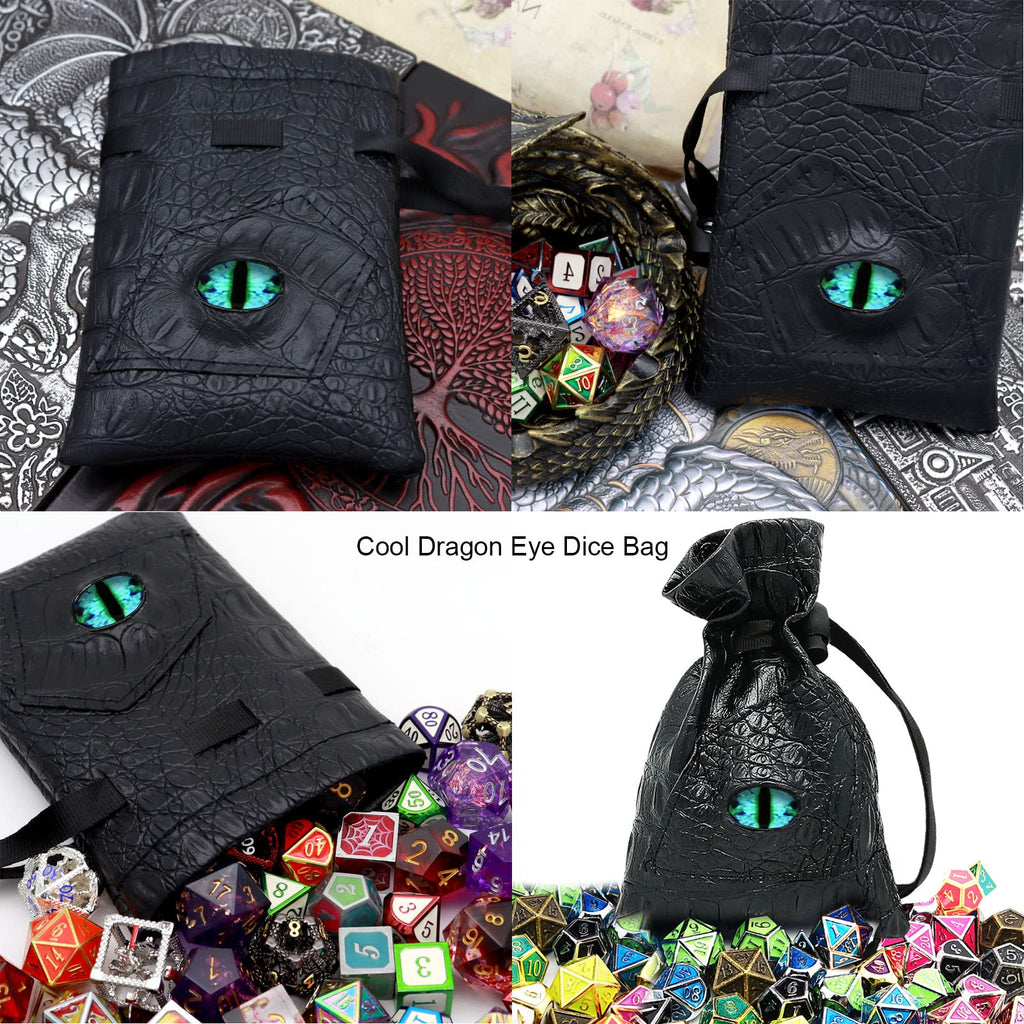 Haxtec Dragon Dice Bag – PU Leather DND Pouch with 3D Glass Dragon Eye for Dice Storage & Gifts