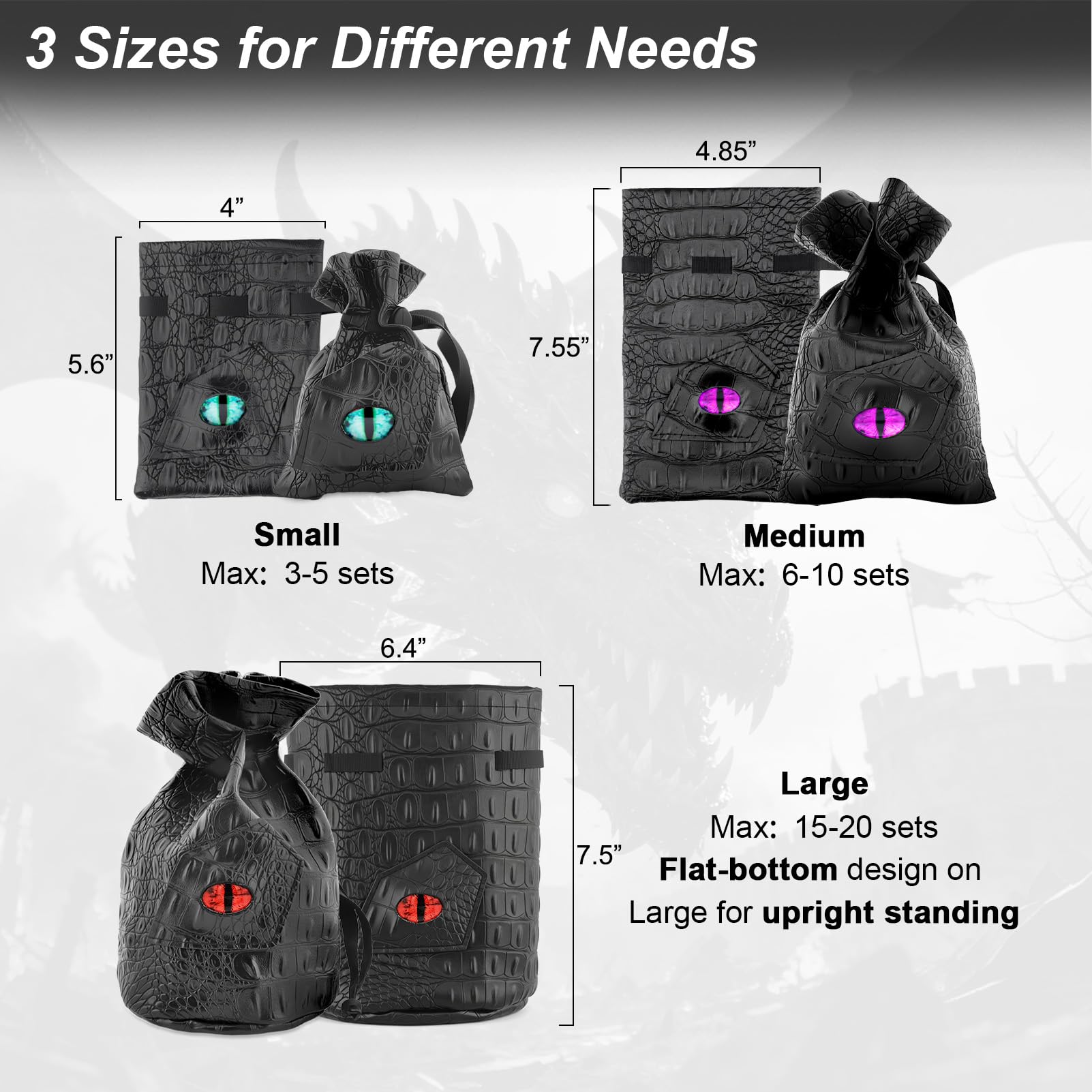 Haxtec Dragon Dice Bag – PU Leather DND Pouch with 3D Glass Dragon Eye for Dice Storage & Gifts