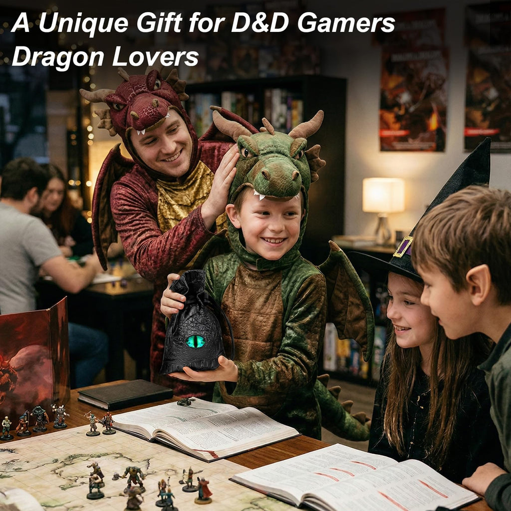 Haxtec Dragon Dice Bag – PU Leather DND Pouch with 3D Glass Dragon Eye for Dice Storage & Gifts