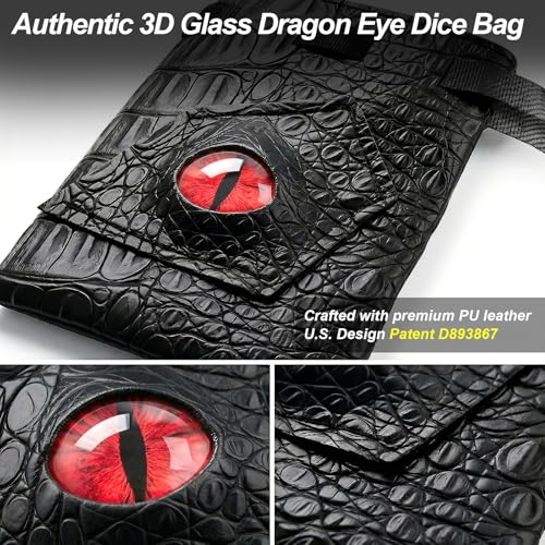 Haxtec Dragon Dice Bag – PU Leather Pouch with 3D Glass Dragon Eye (Patent D893867)
