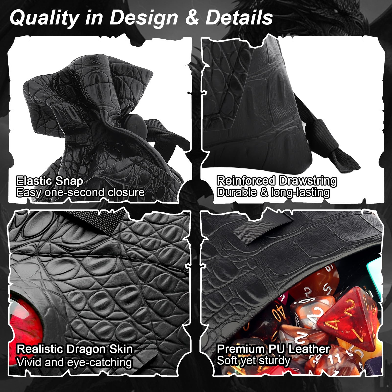 Haxtec Dragon Dice Bag – PU Leather Pouch with 3D Glass Dragon Eye (Patent D893867)