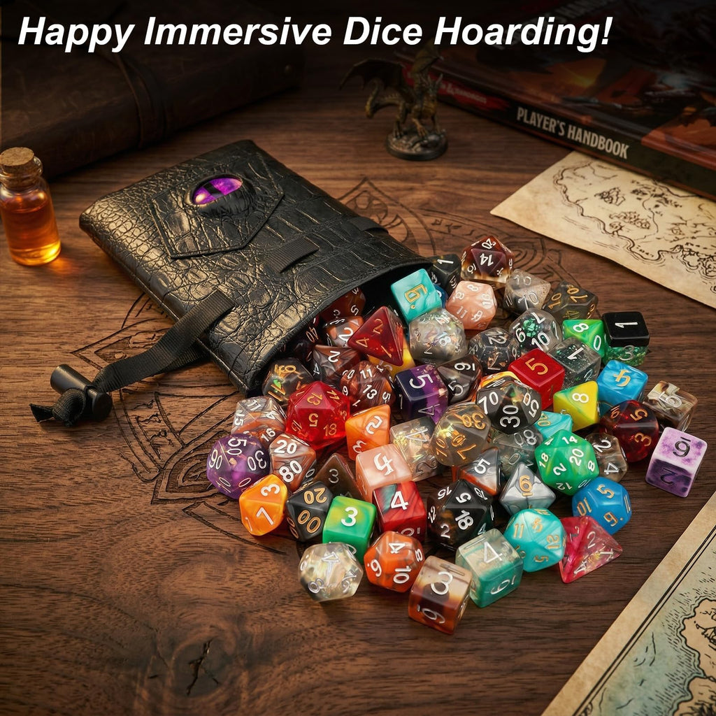 Haxtec Dragon Dice Bag – PU Leather Pouch with 3D Glass Dragon Eye (Patent D893867)