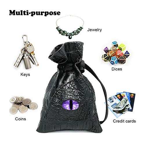 Haxtec Dragon Dice Bag with 3D Glass Dragon Eye – PU Leather Dice Pouch for D&D, Patented Design