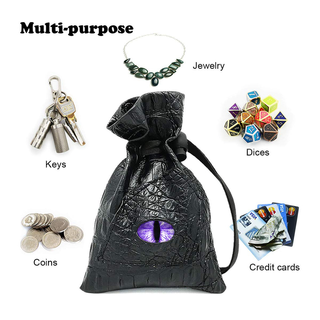 Haxtec Dragon Dice Bag with 3D Glass Dragon Eye – PU Leather Dice Pouch for D&D, Patented Design