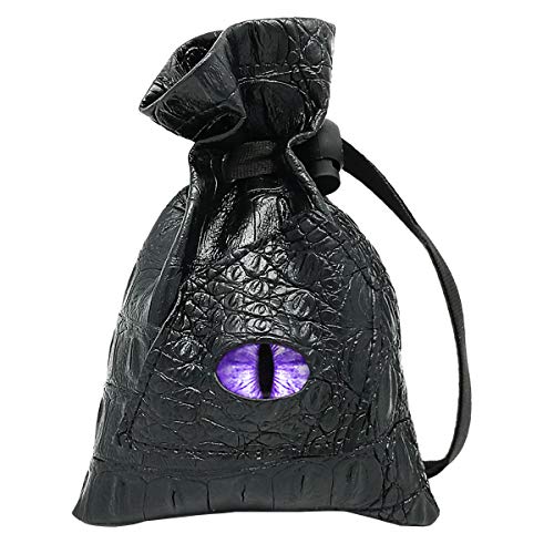 Haxtec Dragon Dice Bag with 3D Glass Dragon Eye – PU Leather Dice Pouch for D&D, Patented Design