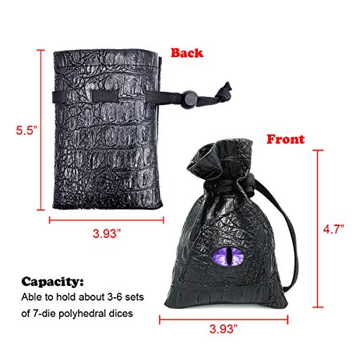 Haxtec Dragon Dice Bag with 3D Glass Dragon Eye – PU Leather Dice Pouch for D&D, Patented Design