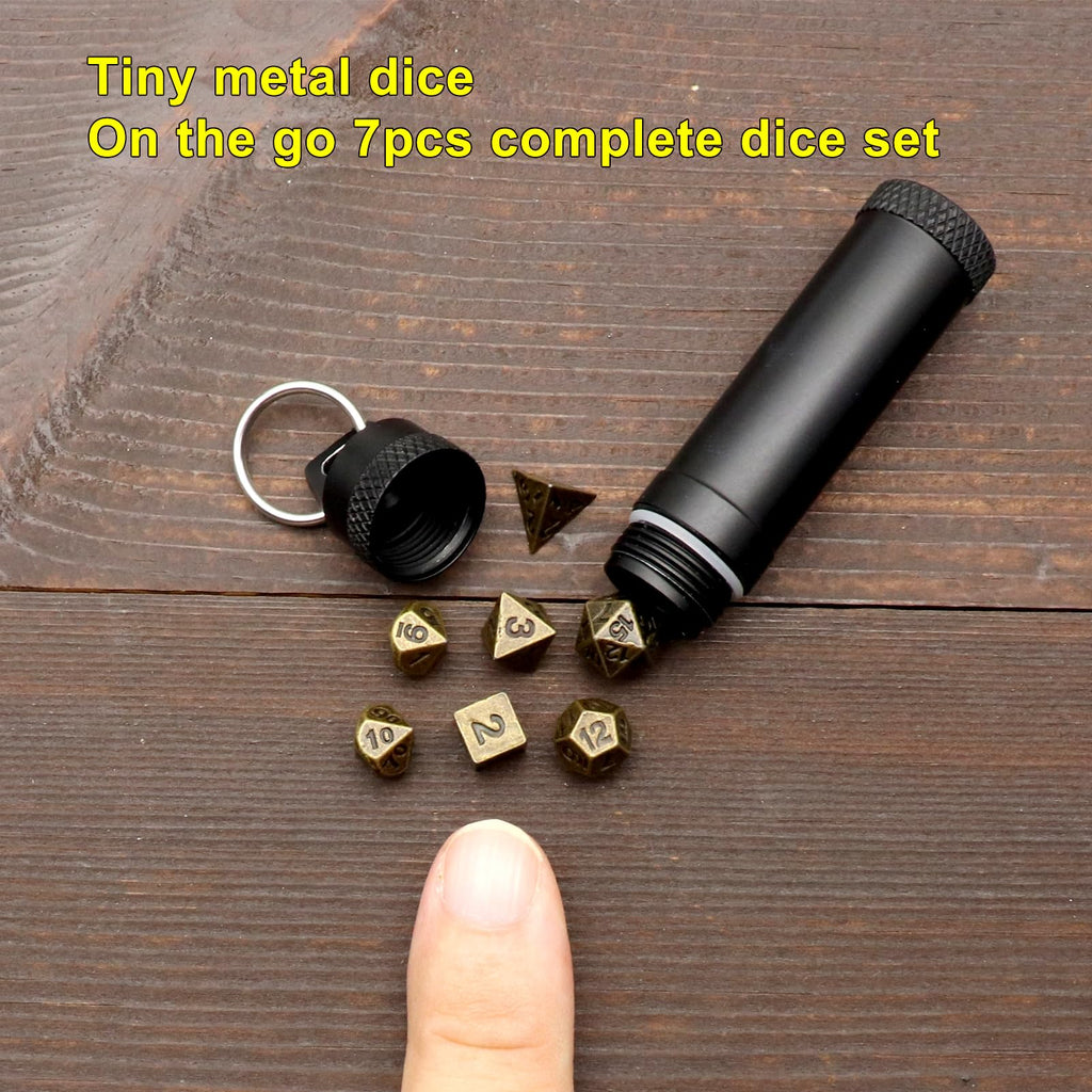 Haxtec Mini Metal Dice Set (6mm) – Bronze Keychain Dice for D&D – Portable RPG Accessories