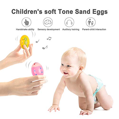Hayder Wooden Easter Egg Shakers (4-Pack) with Shaker Sand Hammer Kit – Hand-Painted Maracas for Toddlers, Kids Percussion Instruments, Easter Basket Stuffers