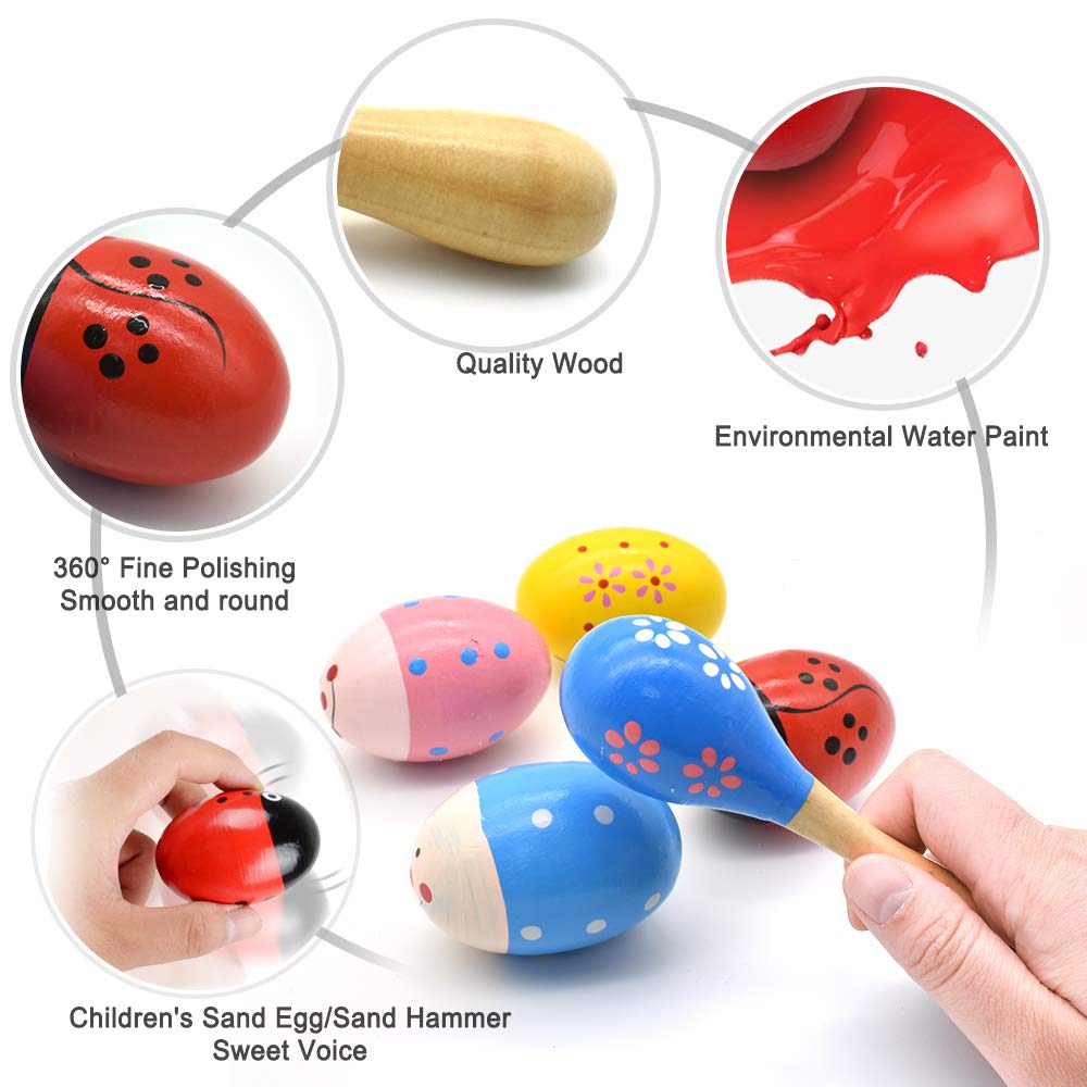 Hayder Wooden Easter Egg Shakers (4-Pack) with Shaker Sand Hammer Kit – Hand-Painted Maracas for Toddlers, Kids Percussion Instruments, Easter Basket Stuffers
