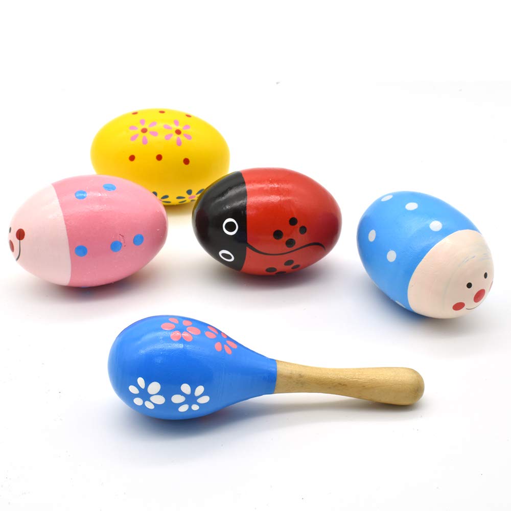 Hayder Wooden Easter Egg Shakers (4-Pack) with Shaker Sand Hammer Kit – Hand-Painted Maracas for Toddlers, Kids Percussion Instruments, Easter Basket Stuffers