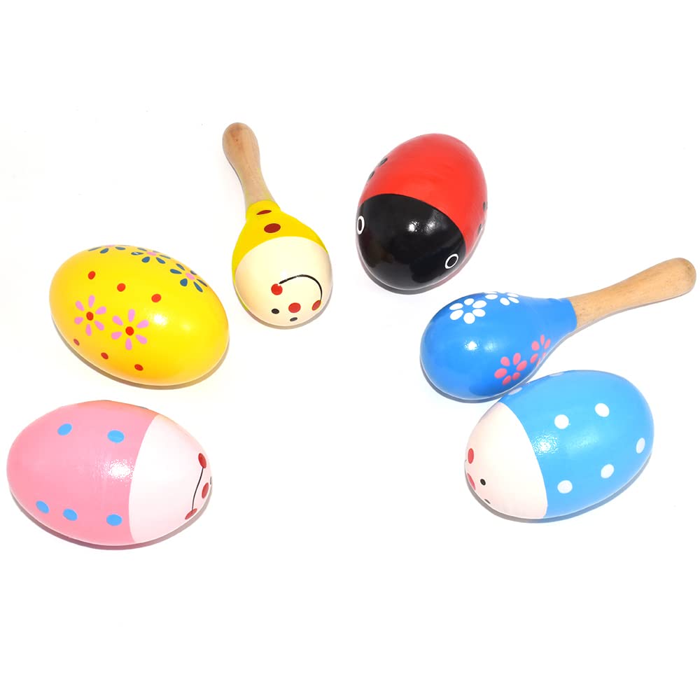 Hayder Wooden Easter Egg Shakers (4-Pack) with Shaker Sand Hammer Kit – Hand-Painted Maracas for Toddlers, Kids Percussion Instruments, Easter Basket Stuffers
