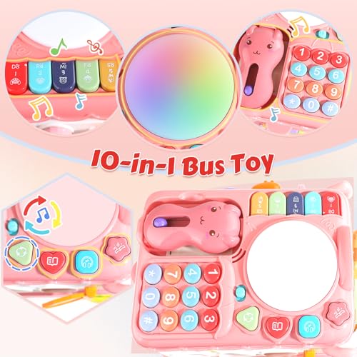 HAYXUN 10-in-1 Musical Learning Bus – Montessori Toy for 1 Year Old Girls & Boys