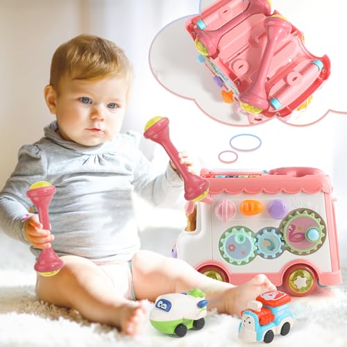 HAYXUN 10-in-1 Musical Learning Bus – Montessori Toy for 1 Year Old Girls & Boys