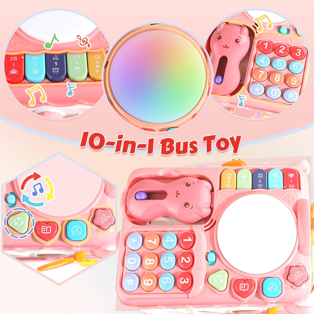 HAYXUN 10-in-1 Musical Learning Bus – Montessori Toy for 1 Year Old Girls & Boys