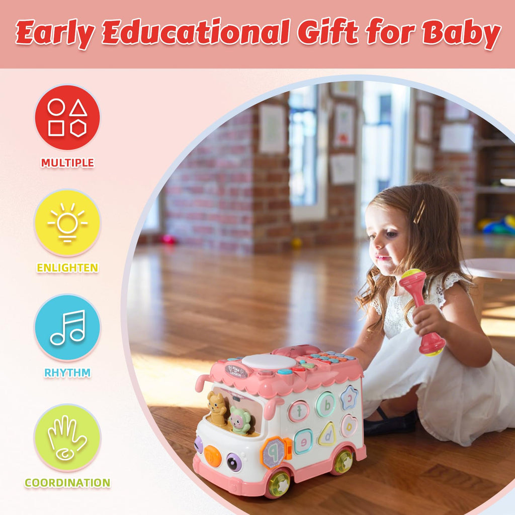 HAYXUN 10-in-1 Musical Learning Bus – Montessori Toy for 1 Year Old Girls & Boys