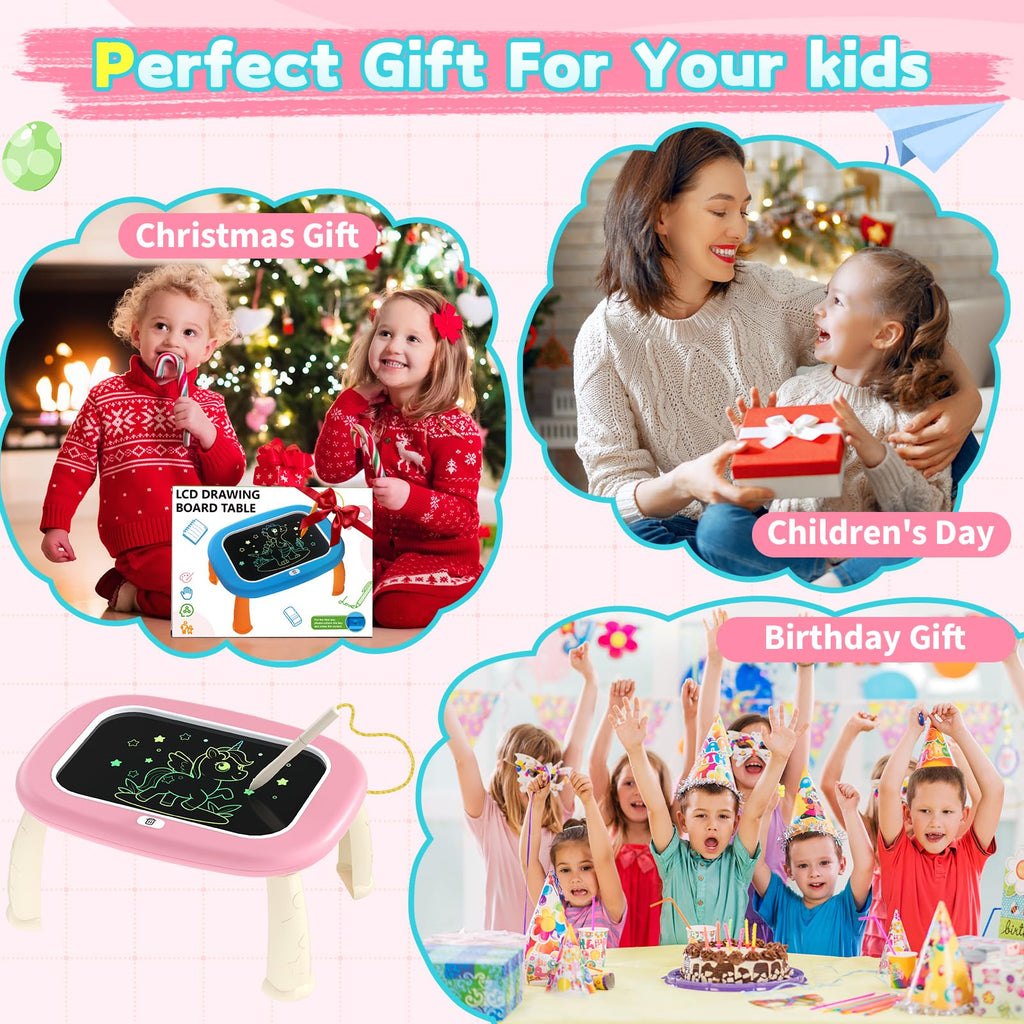 HCFJEH LCD Writing Tablet for Kids 1-5 – Pink Toddler Drawing Pad with Detachable Stand, One-Click Erase & Lock, Eye-Protection Screen, Mess-Free Doodle Board Toy for 2-3 Year Old Boys and Girls