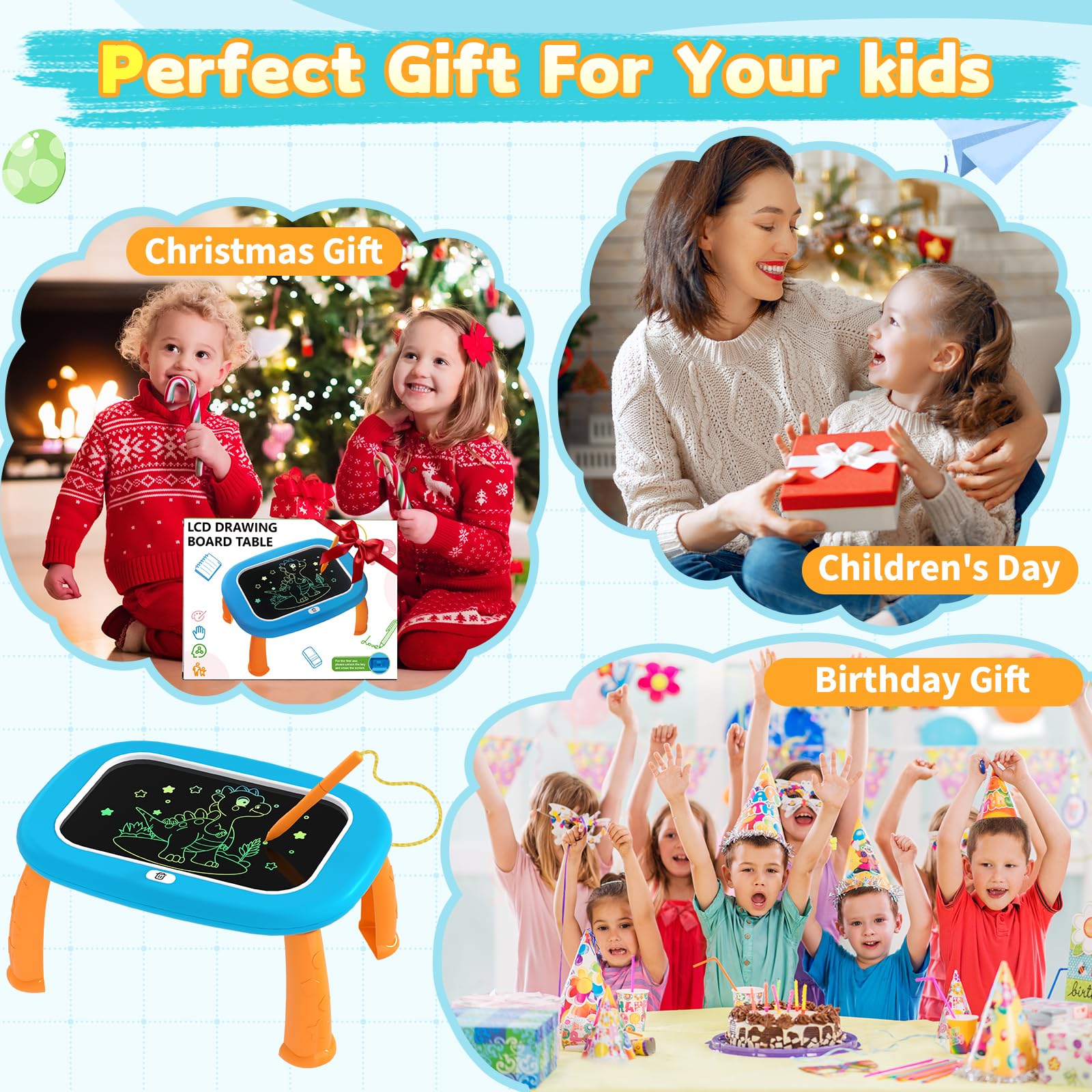 HCFJEH LCD Writing Tablet for Kids Ages 1-5 - Blue Toddler Drawing Pad with Detachable Stand & Pressure-Sensitive Screen
