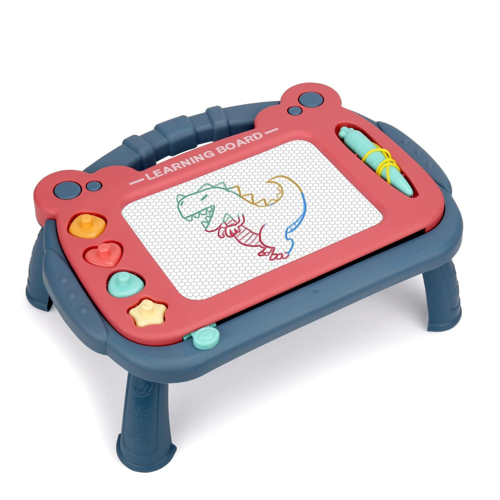 HCFJEH Magnetic Drawing Board for Toddlers 3-5, Blue – Color Erasable Doodle Pad with Detachable Legs and 4 Stamps