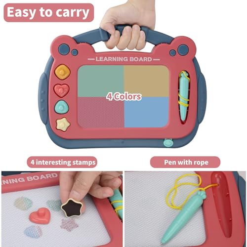 HCFJEH Magnetic Drawing Board for Toddlers 3-5, Blue – Color Erasable Doodle Pad with Detachable Legs and 4 Stamps