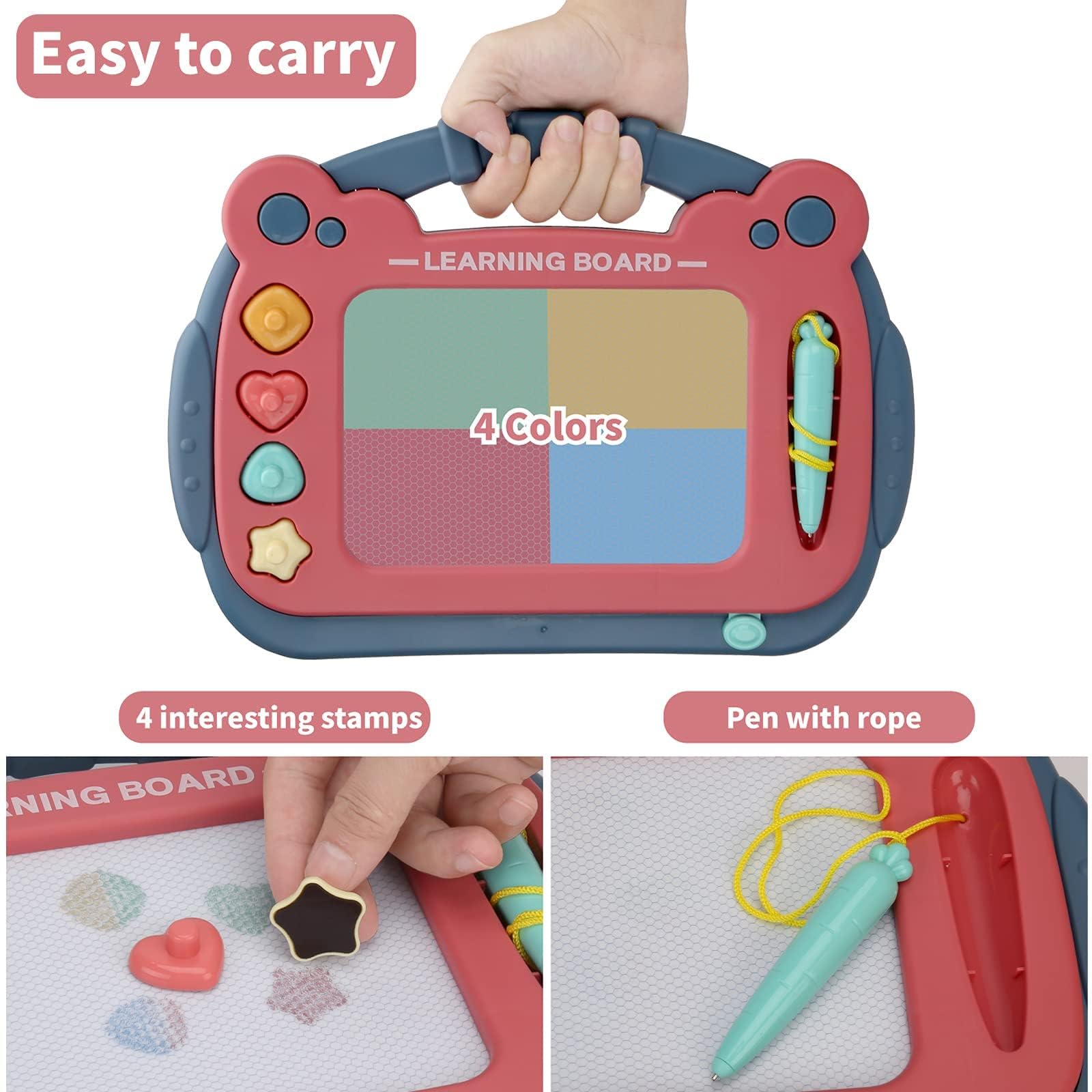 HCFJEH Magnetic Drawing Board for Toddlers 3-5, Blue – Color Erasable Doodle Pad with Detachable Legs and 4 Stamps