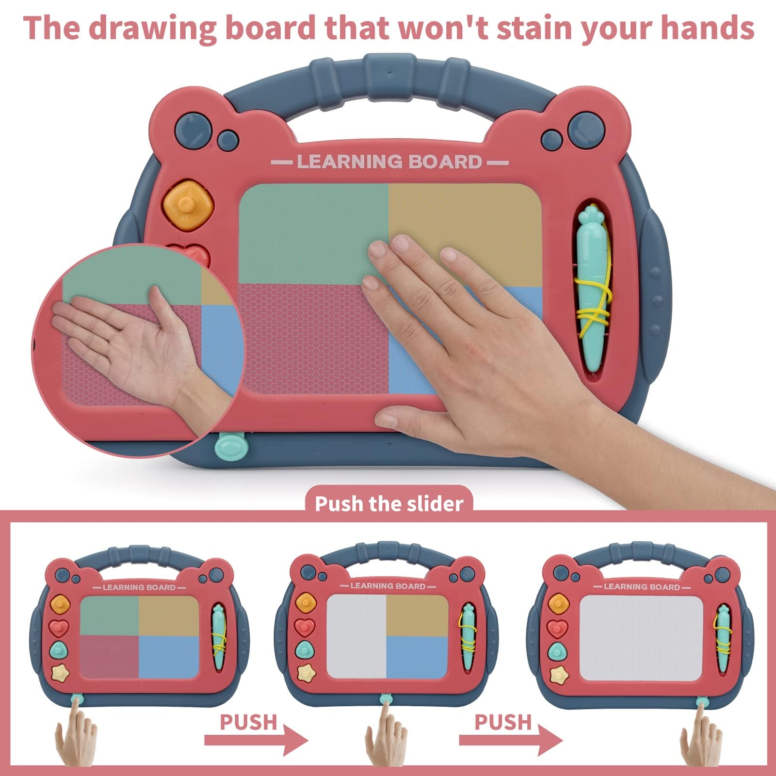 HCFJEH Magnetic Drawing Board for Toddlers 3-5, Blue – Color Erasable Doodle Pad with Detachable Legs and 4 Stamps