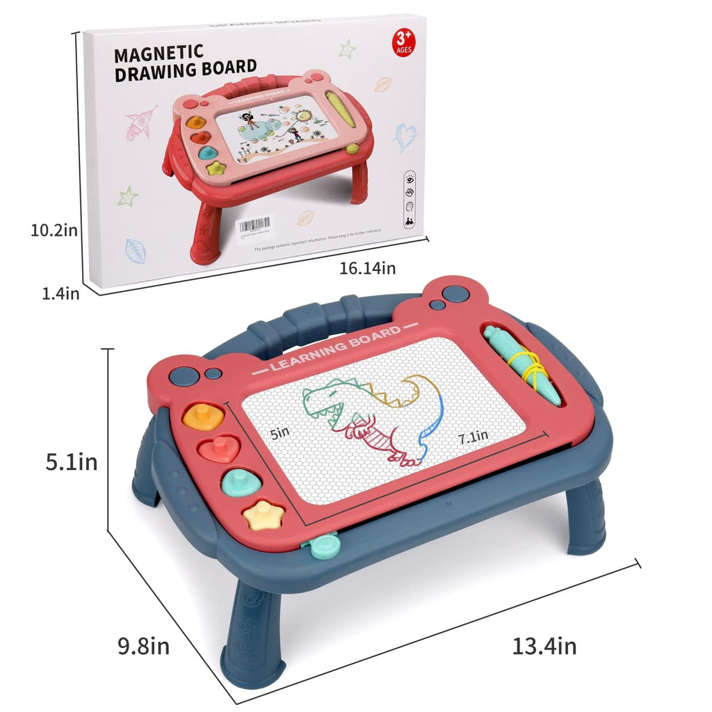 HCFJEH Magnetic Drawing Board for Toddlers 3-5, Blue – Color Erasable Doodle Pad with Detachable Legs and 4 Stamps