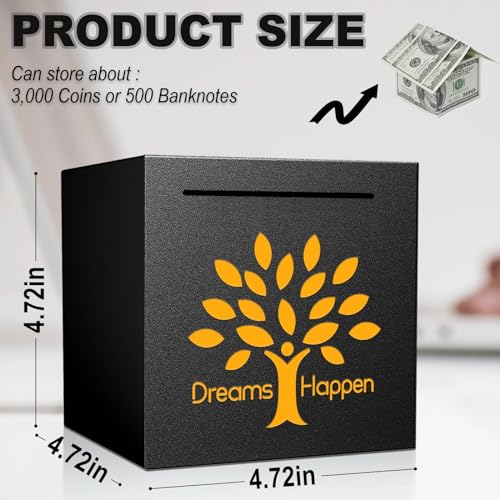 HCHANGEN Stainless Steel Piggy Bank - Must Break to Open - 4.72" Black - Dreams Happen