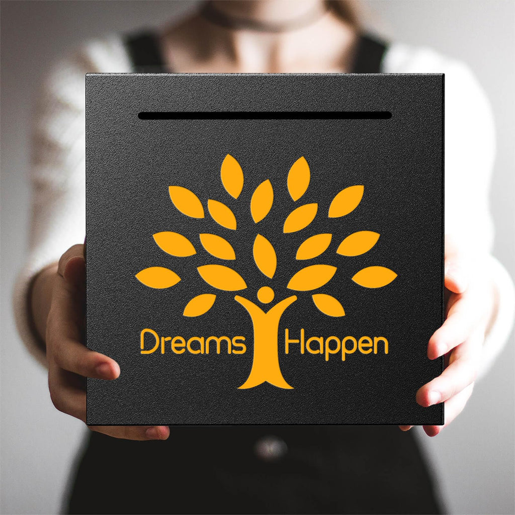 HCHANGEN Stainless Steel Piggy Bank - Must Break to Open - 4.72" Black - Dreams Happen