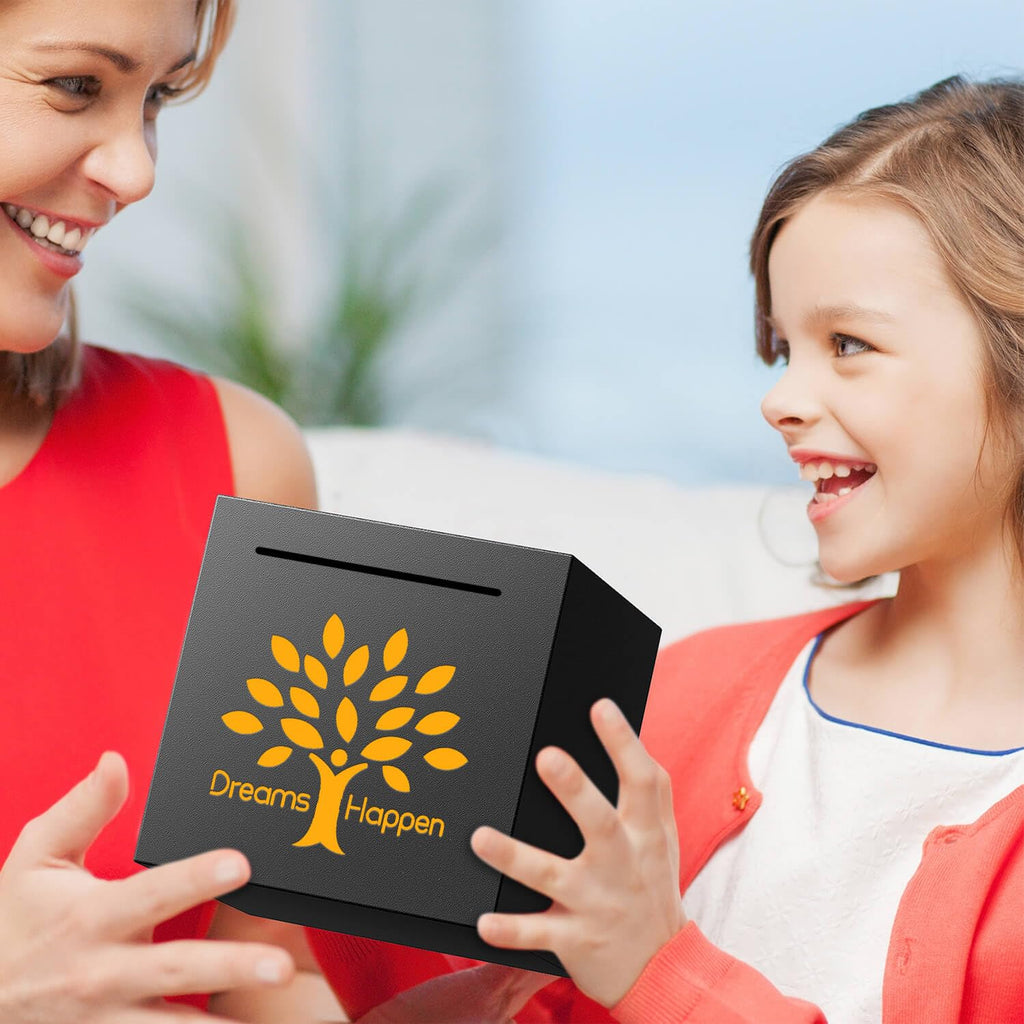 HCHANGEN Stainless Steel Piggy Bank - Must Break to Open - 4.72" Black - Dreams Happen