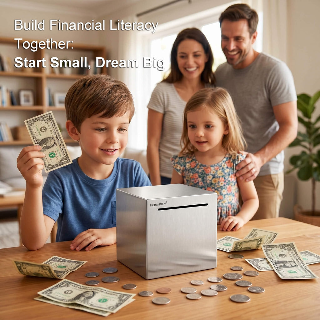 HCHANGEN Stainless Steel Piggy Bank – Break to Open, Silver 4.72" Saving Box for Cash