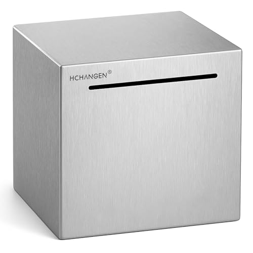 HCHANGEN Stainless Steel Piggy Bank – Break to Open, Silver 4.72" Saving Box for Cash