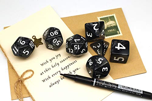 HD Giant Black 25mm Polyhedral Dice Set – 7 Oversized RPG Dice with Pearl Texture, Easy-Read Numbers for D&D, Pathfinder, MTG